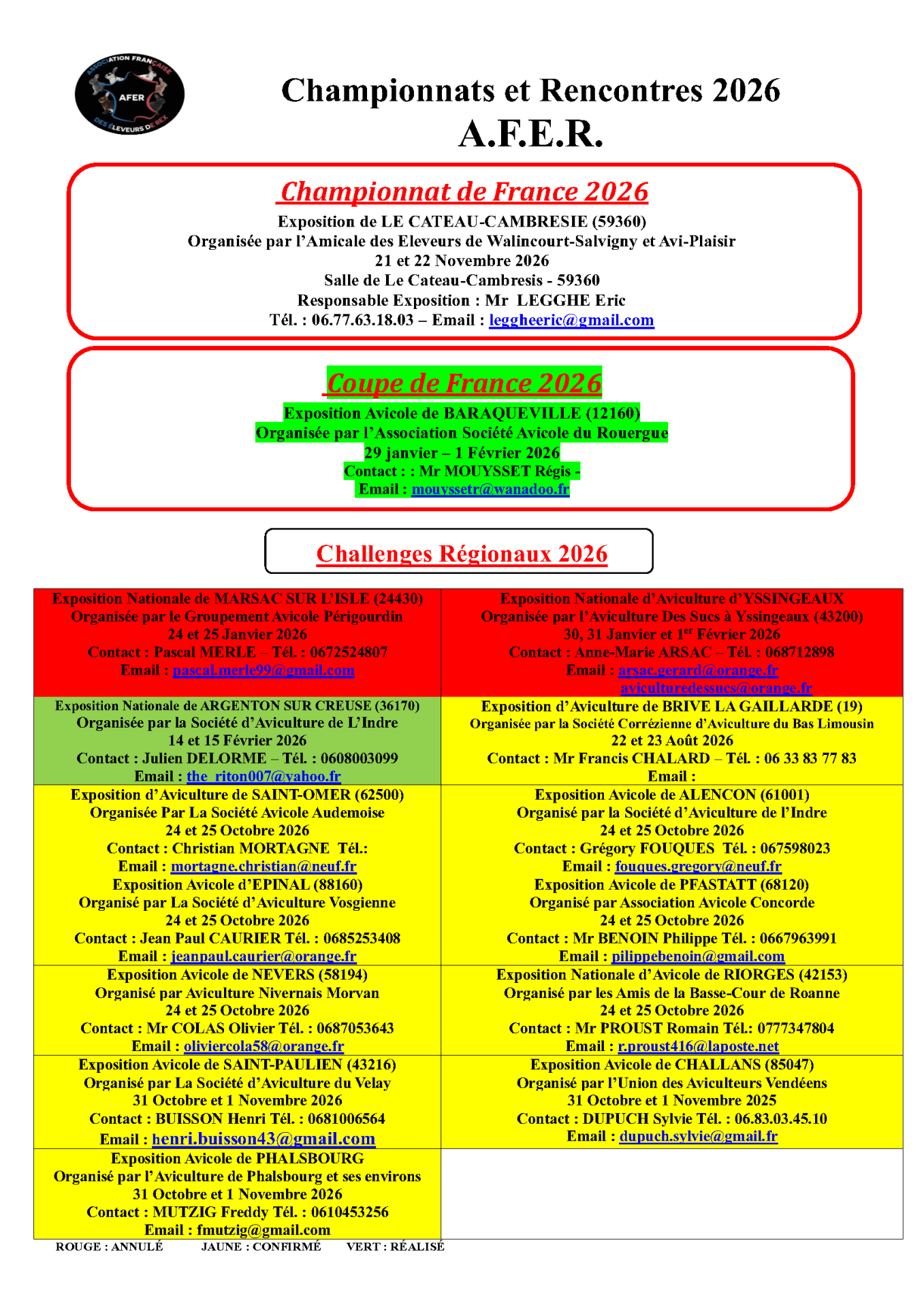 Championnats et rencontres 2026